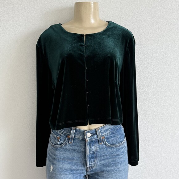 Rampage Tops - Vintage Whimsigoth 90s Velvet Emerald Cardigan 12 Rampage Cropped Rhinestone